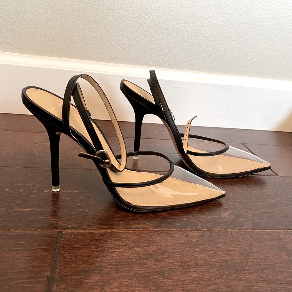 Black and Nude Pointed PVC Slingback Heels | Like New